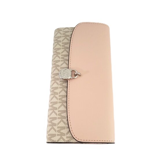Michael Kors Hamilton Large Flap Continental Wallet MK Logo Powder Blush Multi - Picture 4 of 7